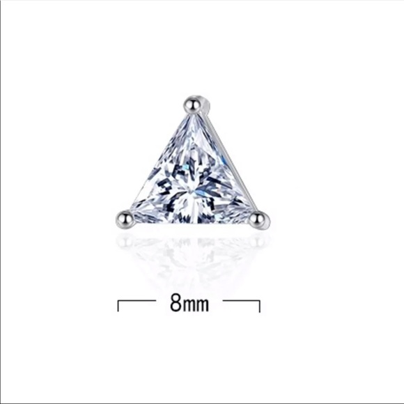925 sterling silver unisex diamond triangle stud earrings - Picture 4 of 4